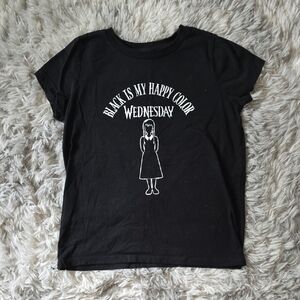 Girls Black Graphic Tee with Wednesday Design